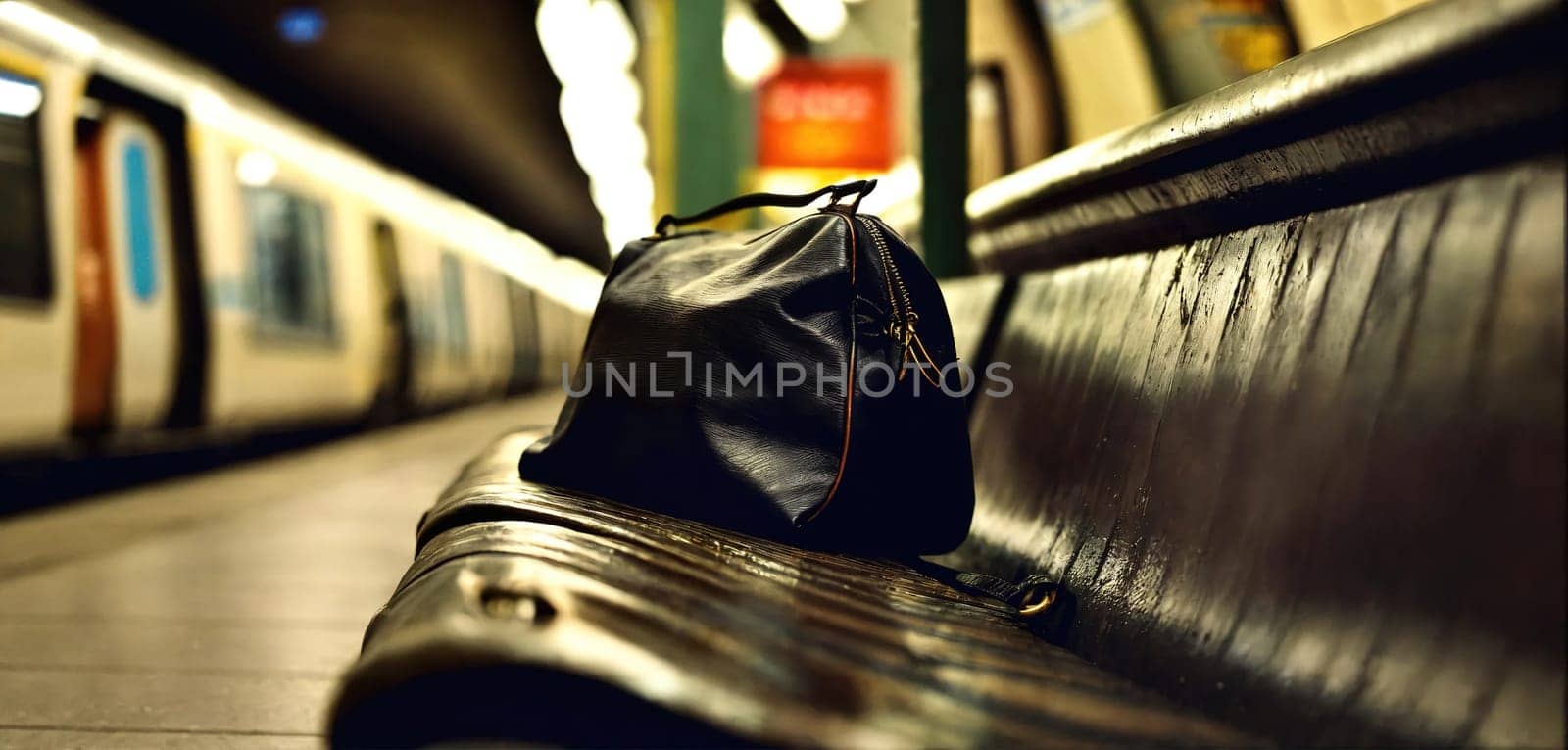 A bag forgotten on the subway. Generative AI. High quality photo