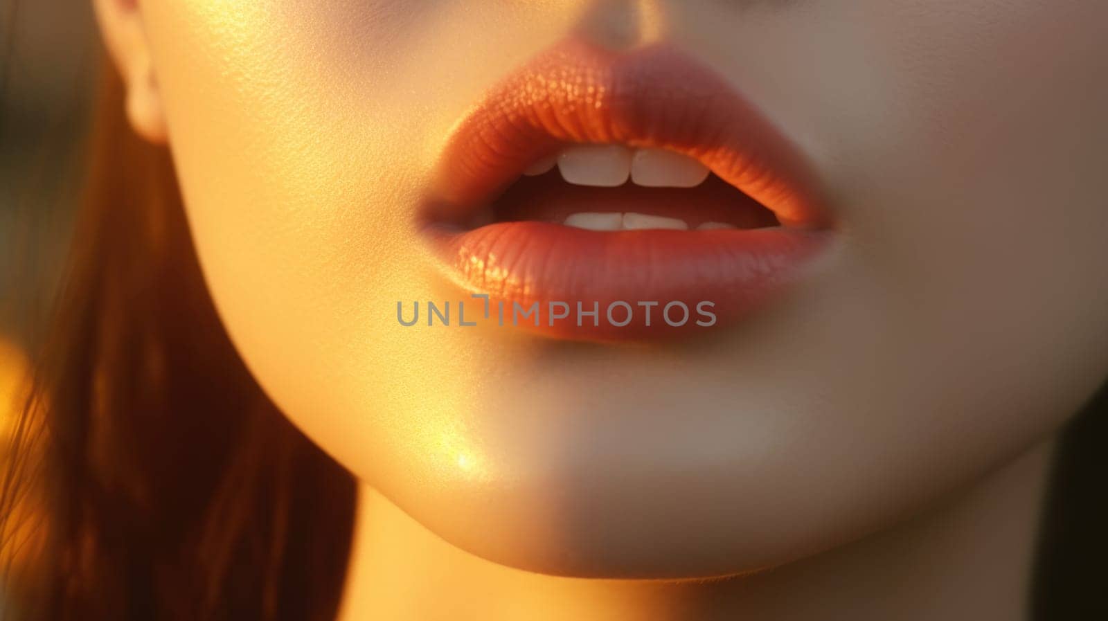 close up portrait of a woman red lips skin care, ai