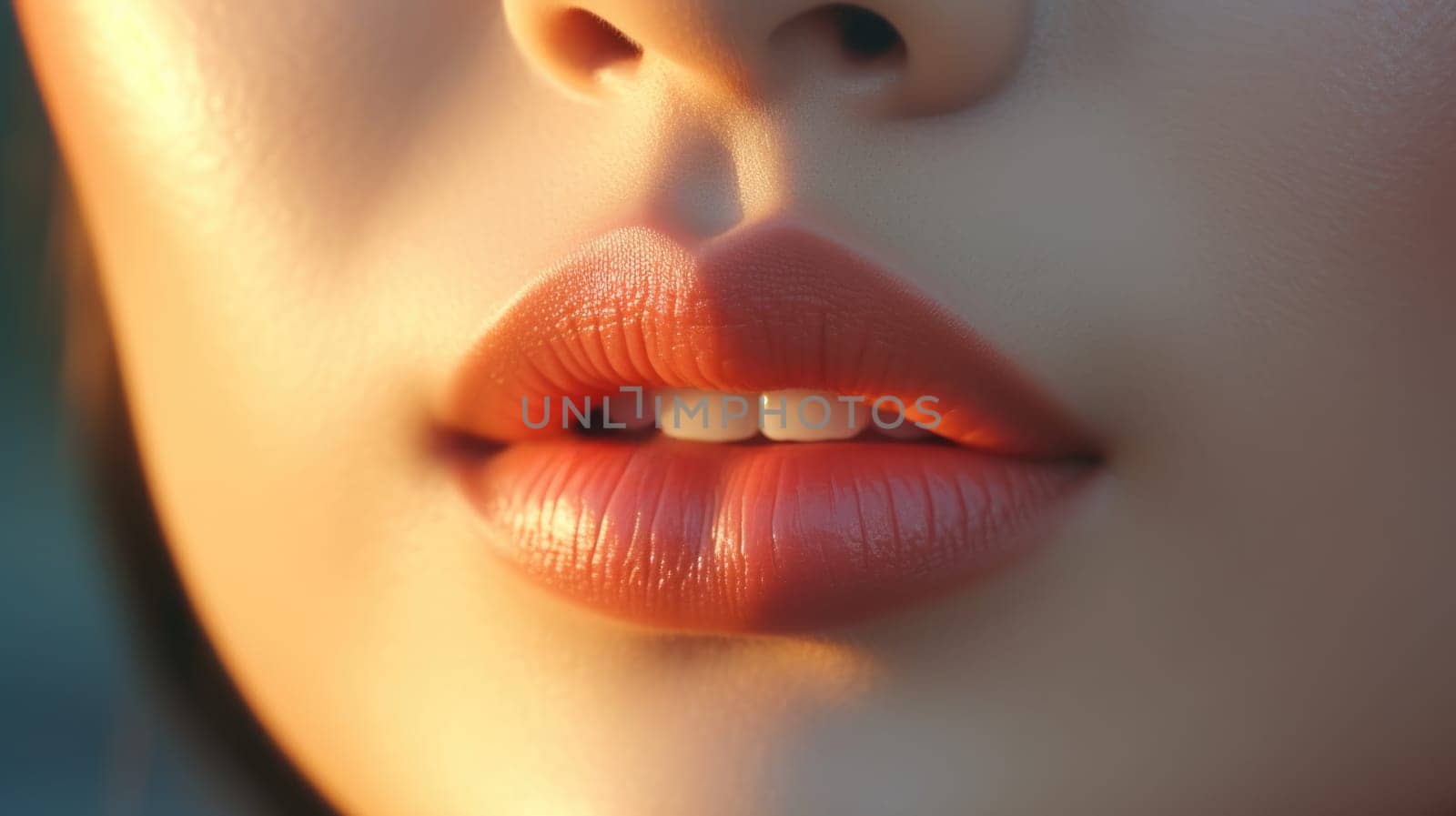 close up portrait of a woman red lips skin care, ai