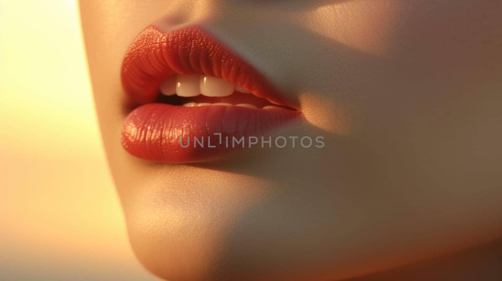 close up portrait of a woman red lips skin care, ai