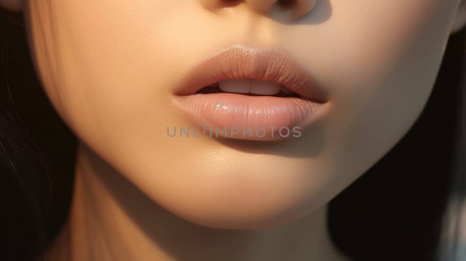 close up portrait of a woman red lips skin care, ai