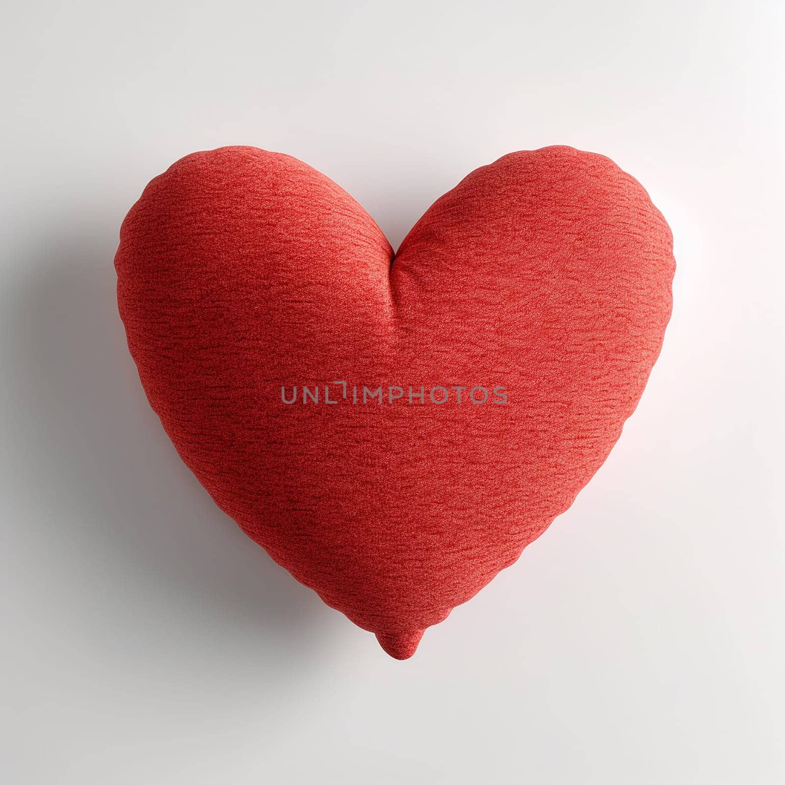 Red fabric heart-shaped pillow on white background.