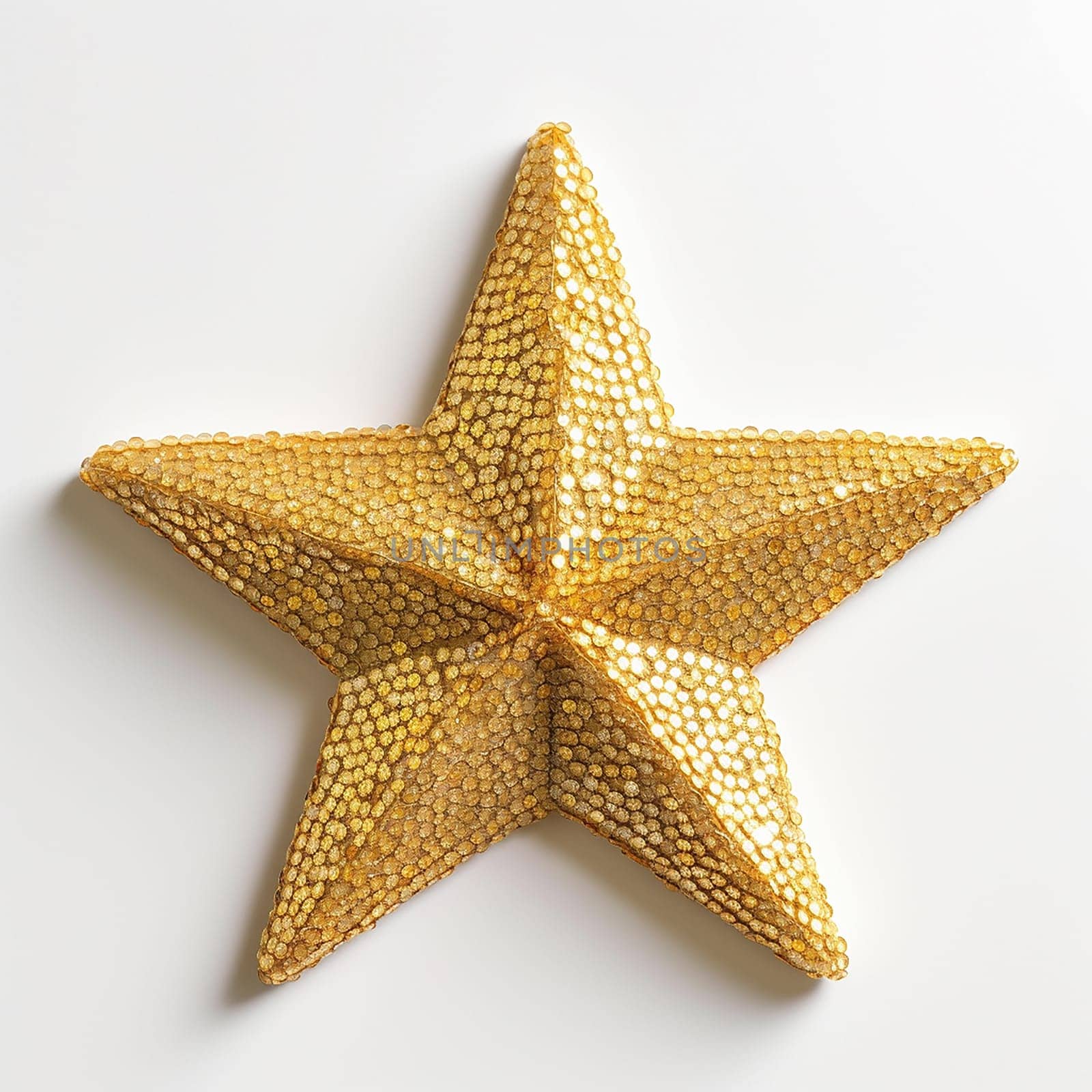 Golden starfish isolated on a white background, natural symmetry and texture.