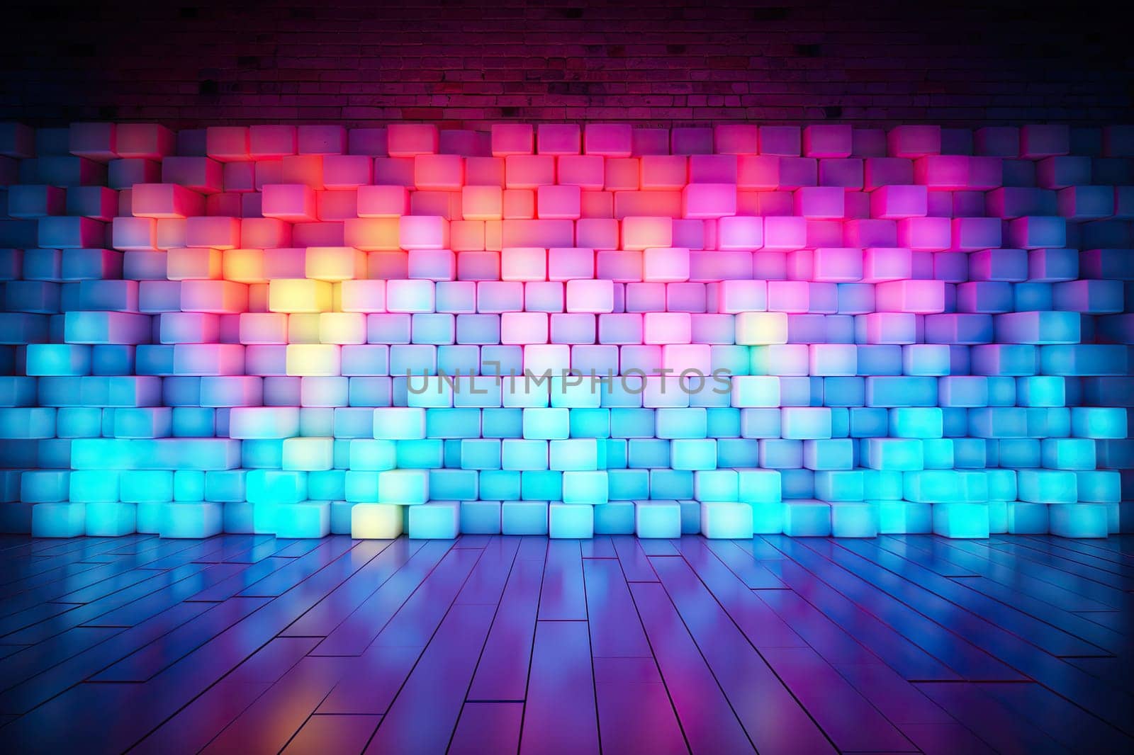 Brick wall with bright neon lighting.