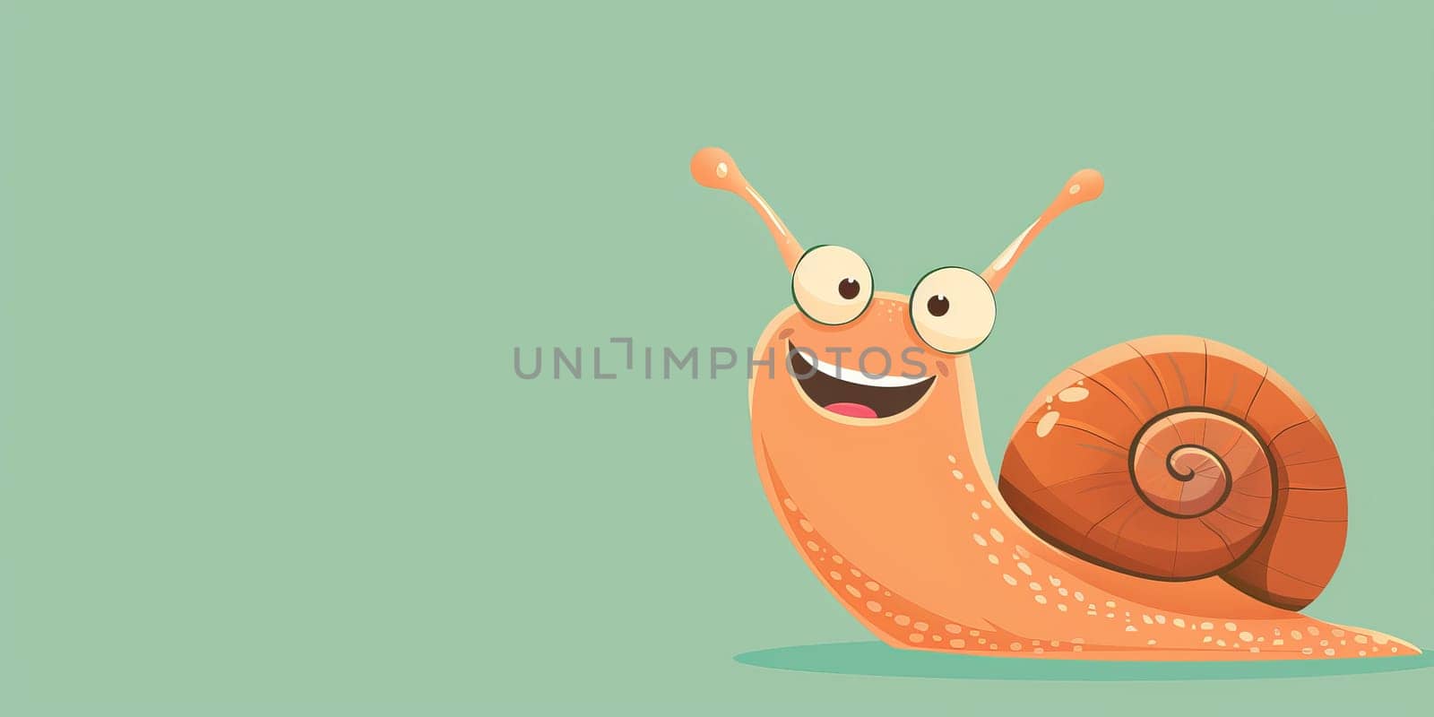 Smiling and laughing snail on the bright teal background with copy space by Kadula