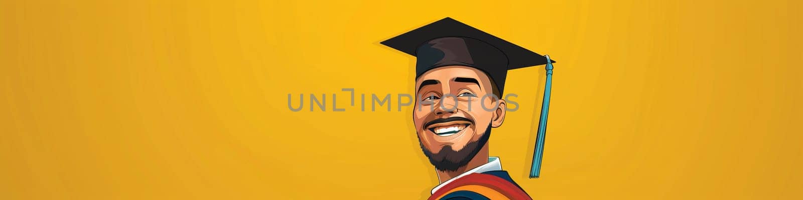 Portrait of smiling and laughing university collage man student isolated on yellow background with copy space by Kadula