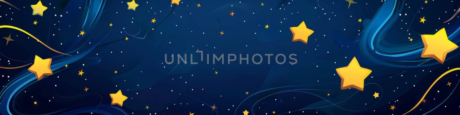 Starlight background, yellow stars isolated on a dark blue night texture with copy space