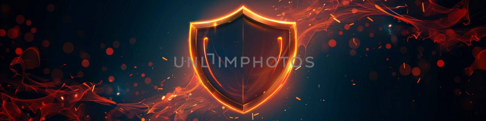 Orange shield protection isolated on the dark background by Kadula