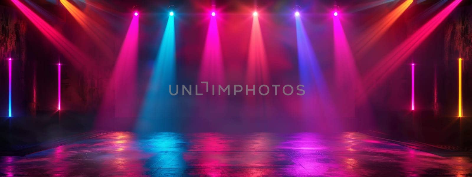 Stage or floor or platform with a colorful lights with copy space