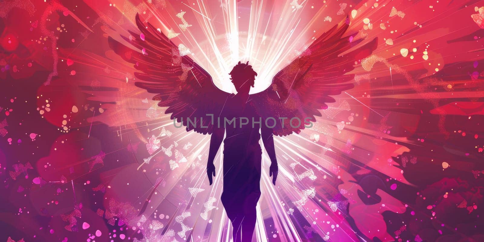 Silhouette of an angel man with red and purple effects around by Kadula