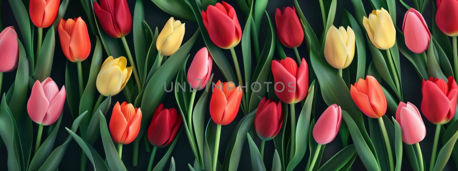 Tulips as a spring background or texture, top view concept