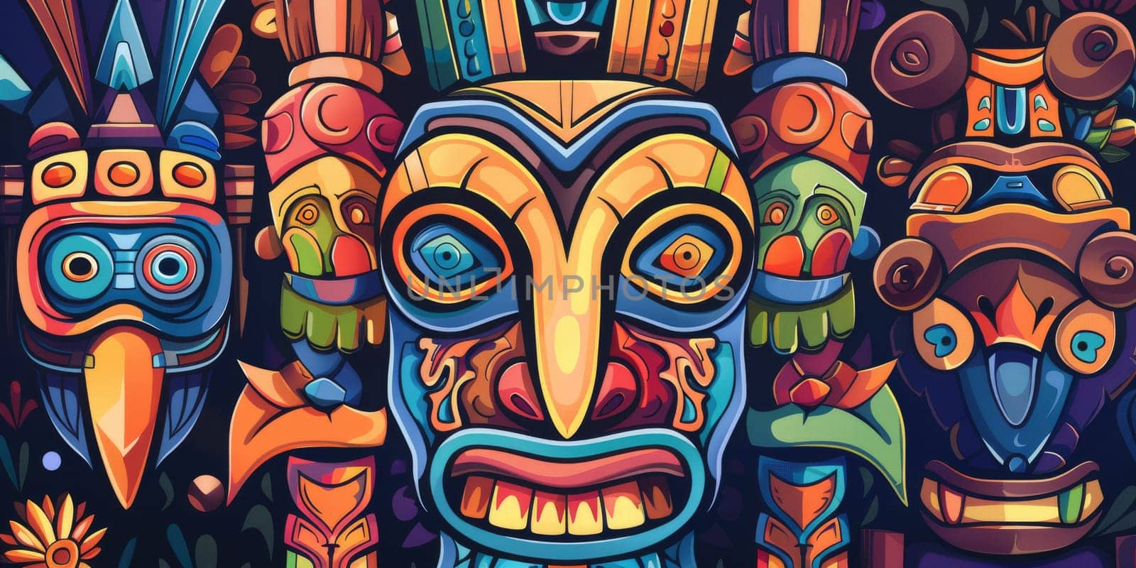 A lot of a colorful shamanic totem as background or texture, shaman concept