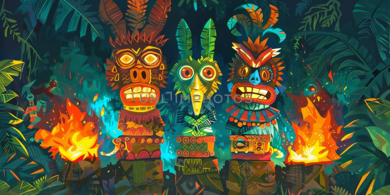 Shamanic totems during a shaman ritual by Kadula