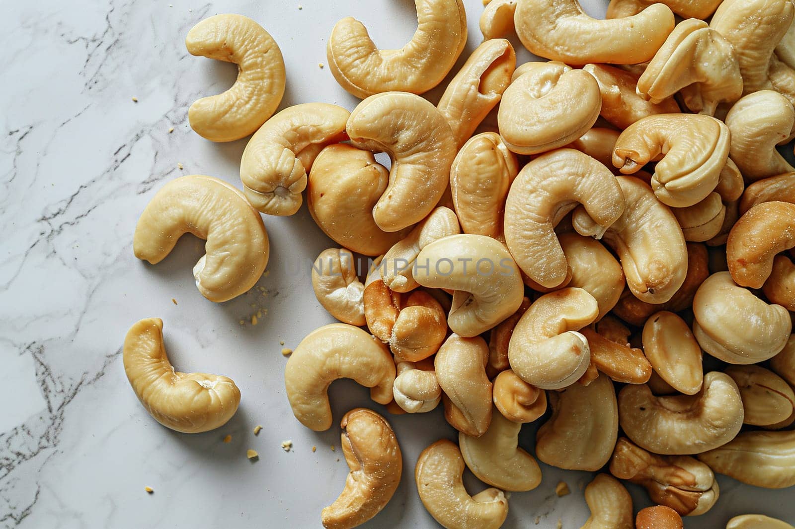 Horizontal background with cashew nuts close-up. Healthy snack. Banner.