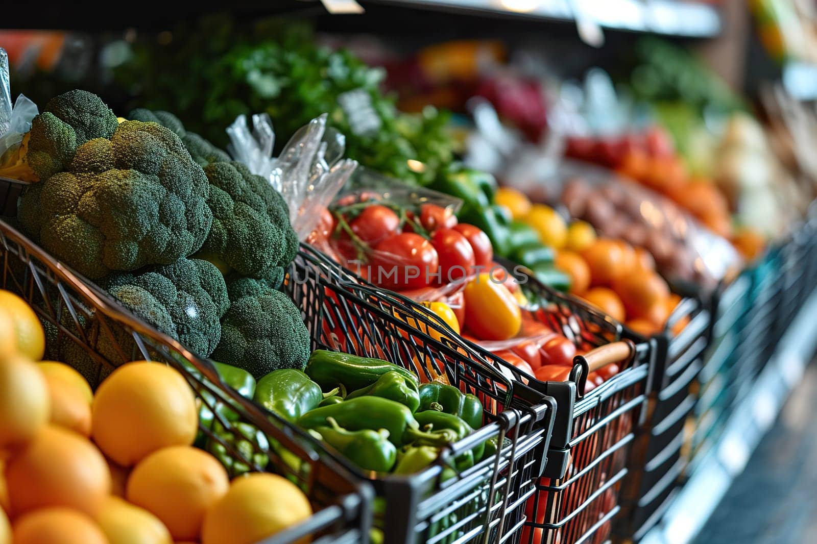Vegetable counter in a supermarket close-up.