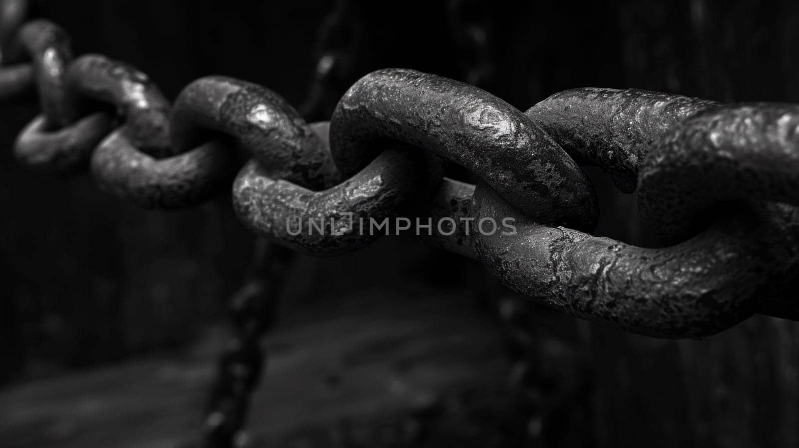 A close up of a chain with links and metal, AI by starush