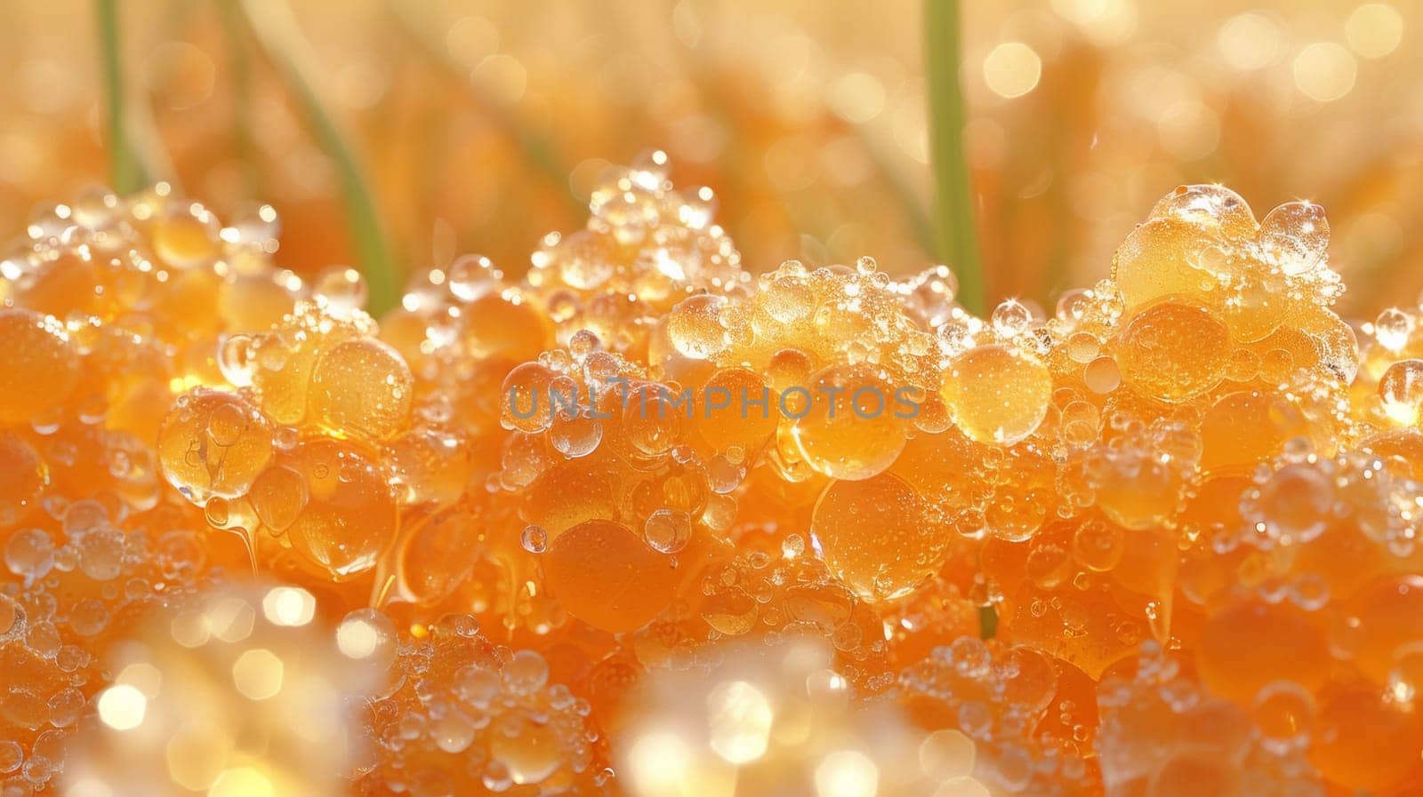 A close up of a bunch of bubbles on top of some grass, AI by starush