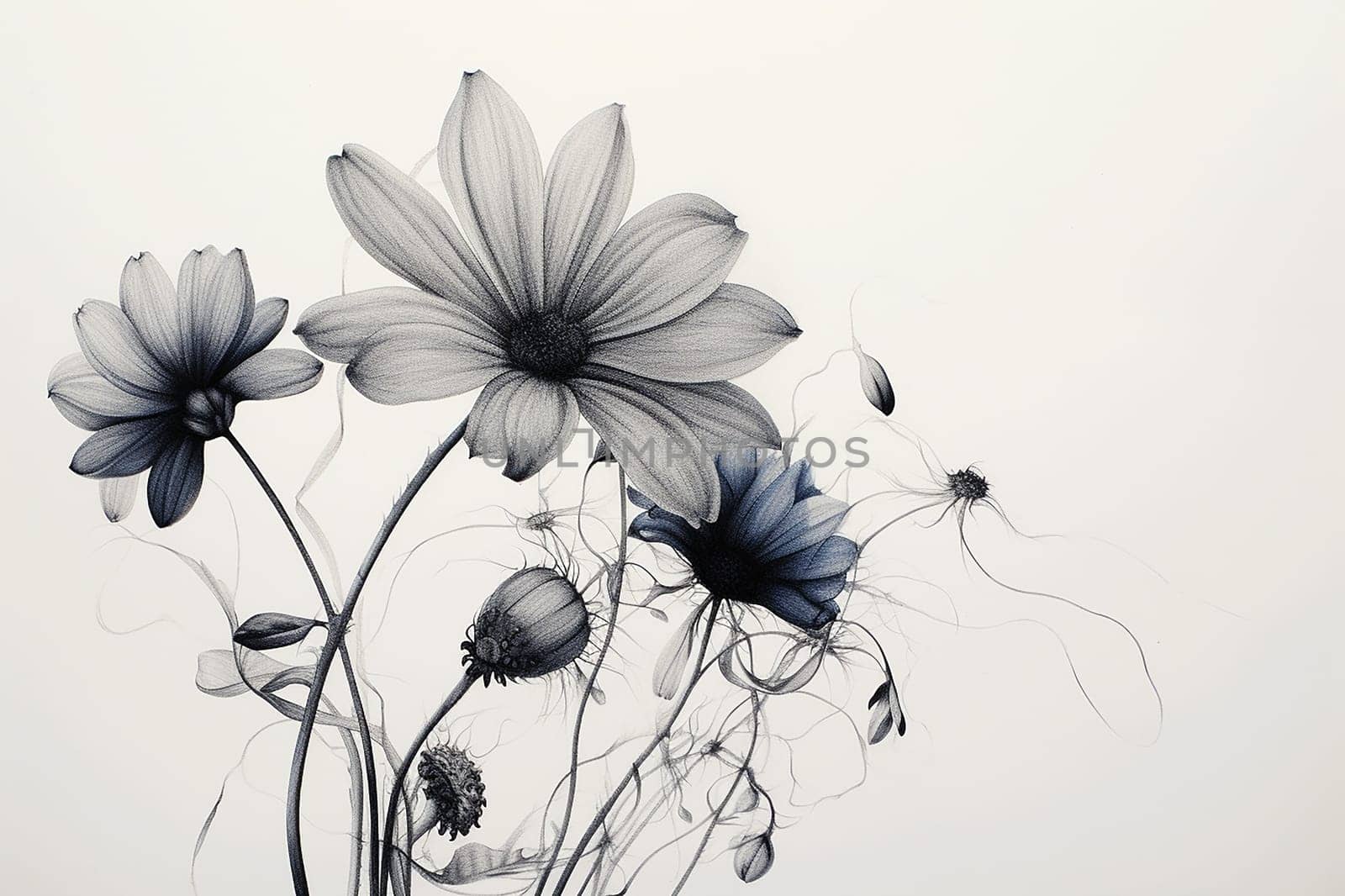 Elegant monochrome illustration of translucent flowers with delicate details. by Hype2art