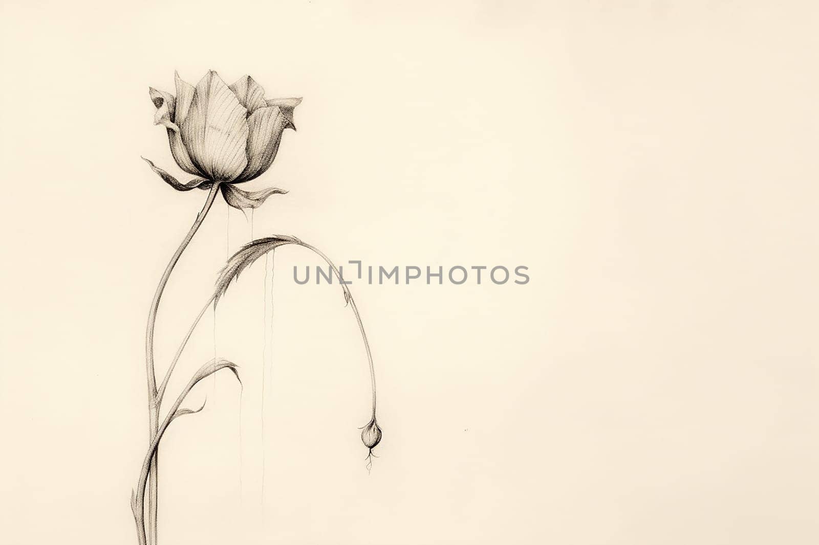 Single line drawing of a delicate rose with a bud. by Hype2art