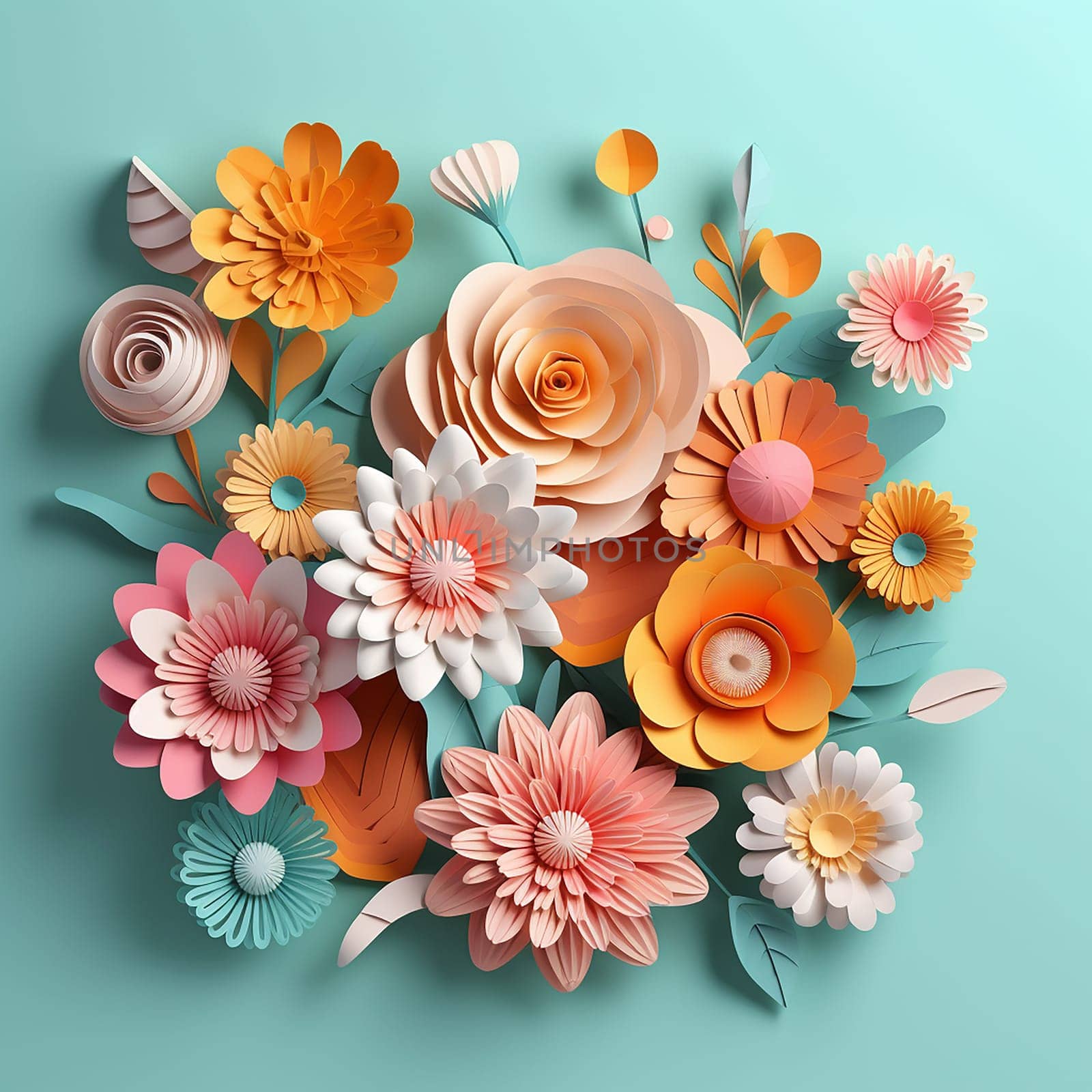 Vibrant paper flowers arrangement in a creative bouquet.