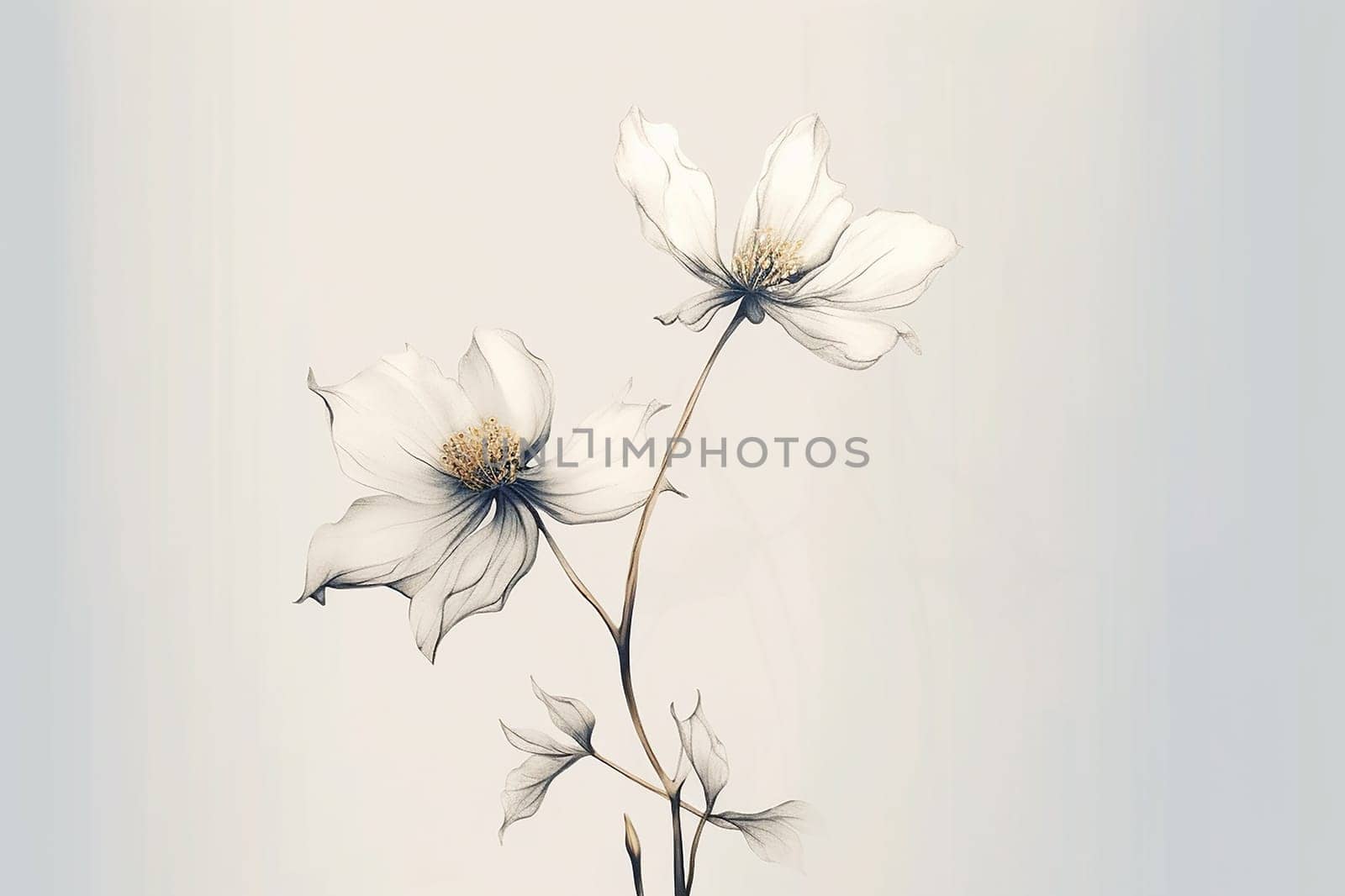 Two delicate white flowers on a minimalist background.