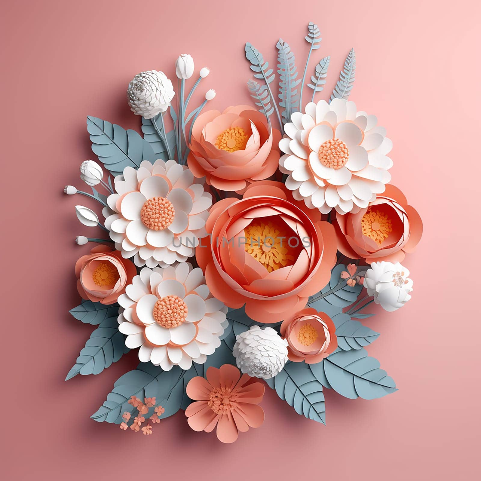 A colorful arrangement of paper flowers in various stages of bloom.