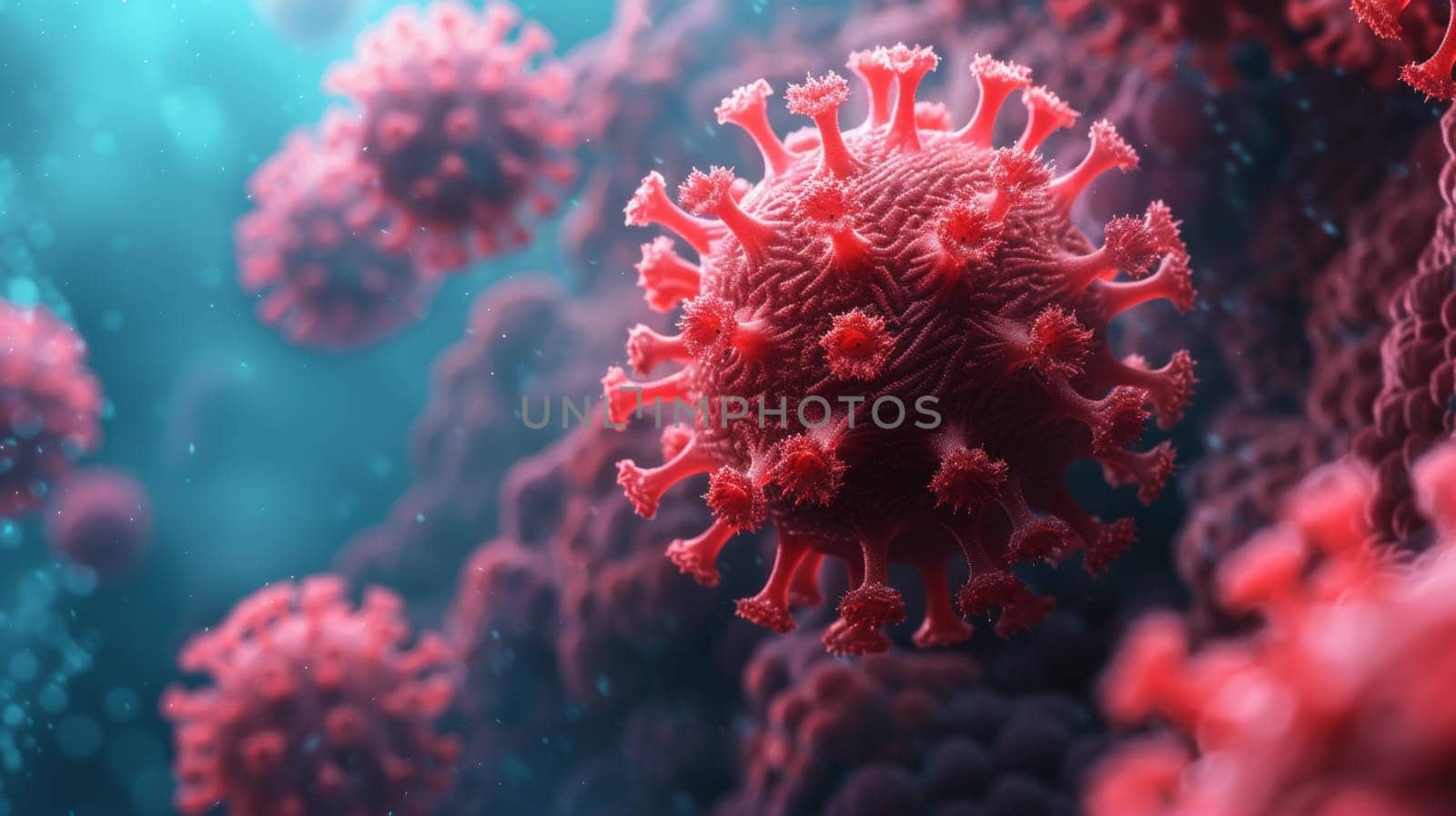 A close up of a group of red viruses, AI by starush