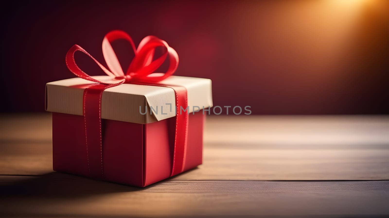 gift box wrapped with red ribbon, generative ai by Chechotkin