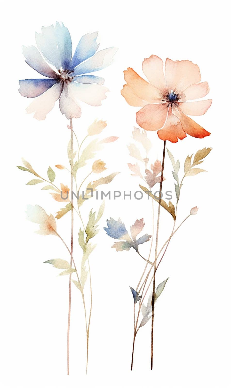 Two watercolor flowers with delicate petals and stems. by Hype2art