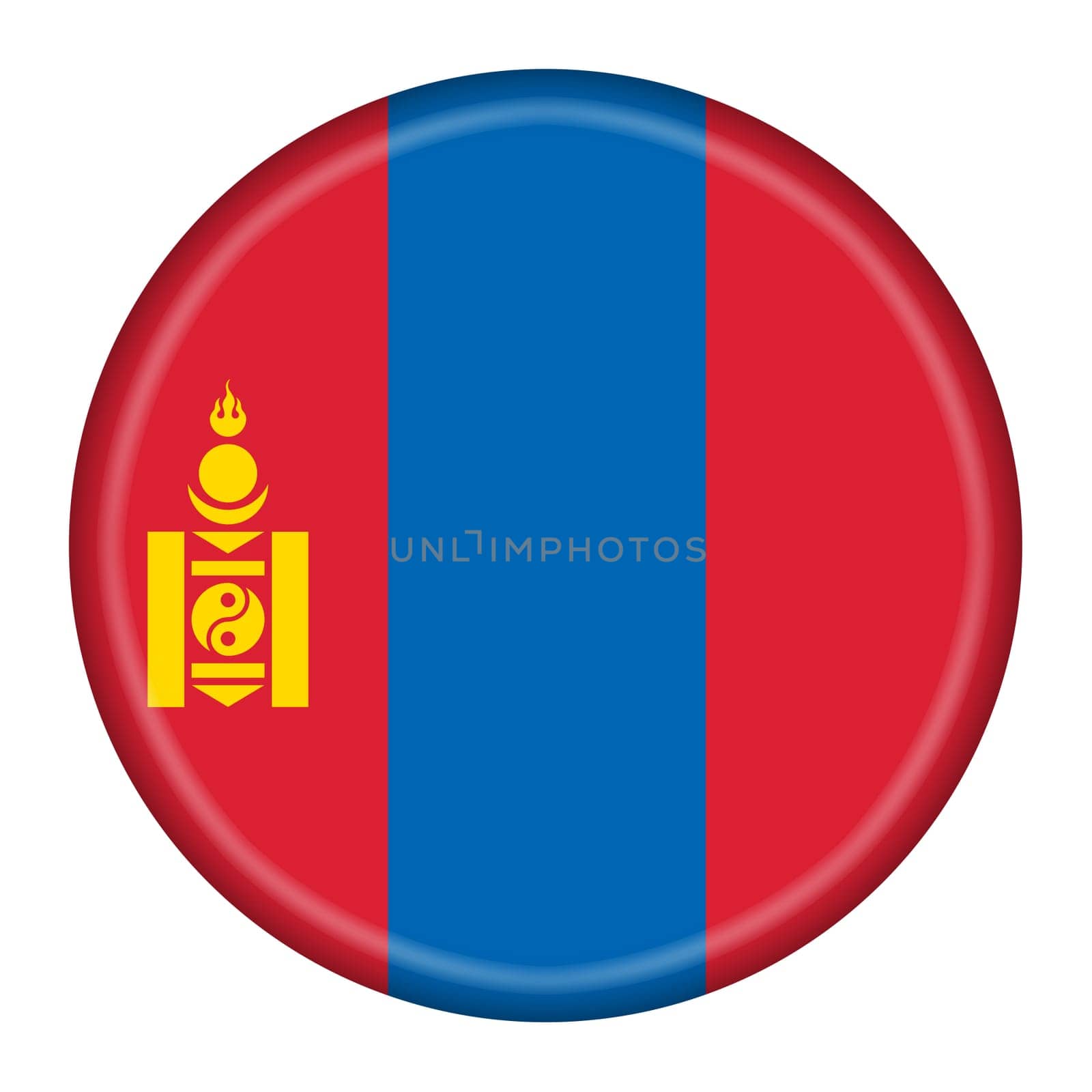 A Mongolia flag button 3d illustration with clipping path