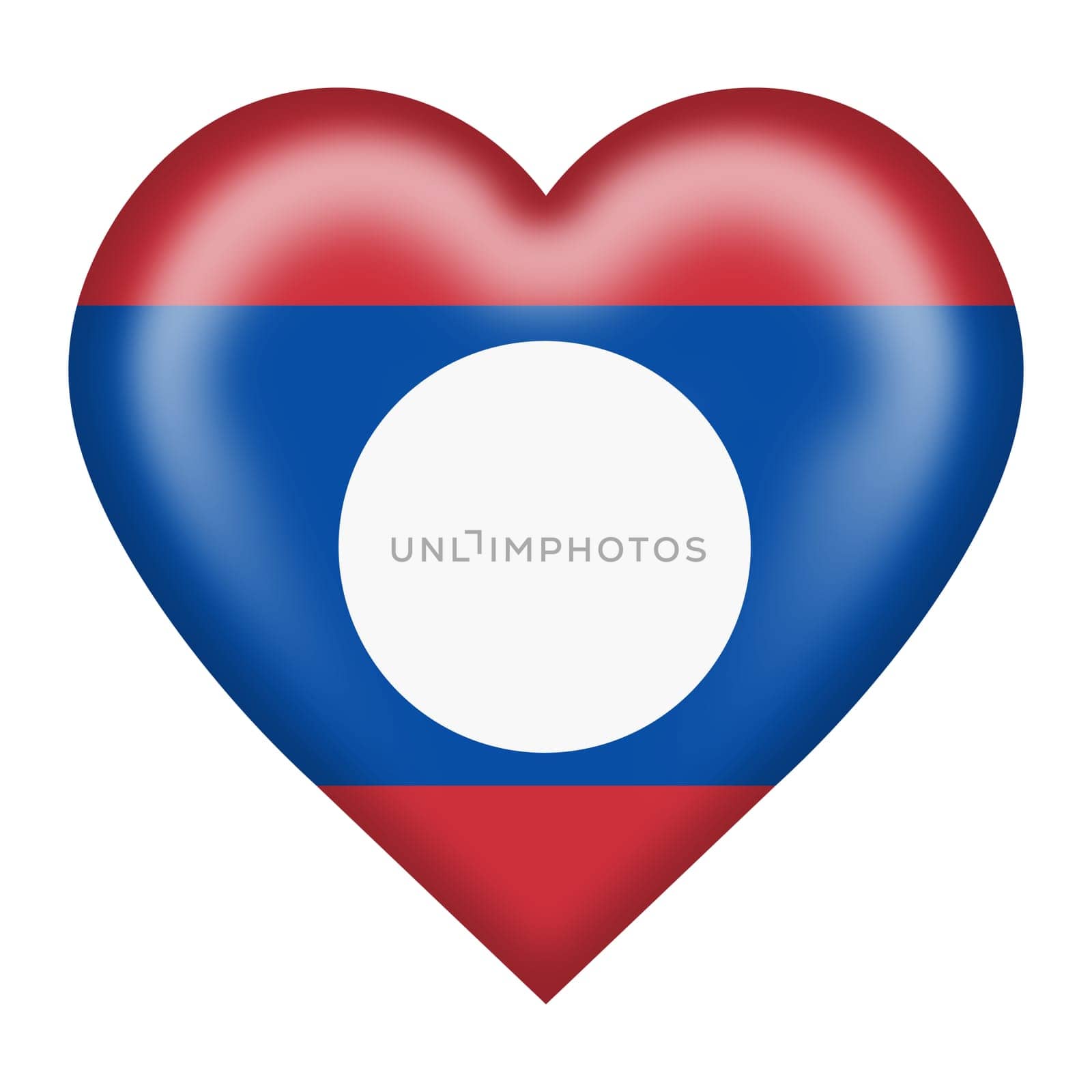 A Laos flag heart button isolated on white with clipping path 3d illustration