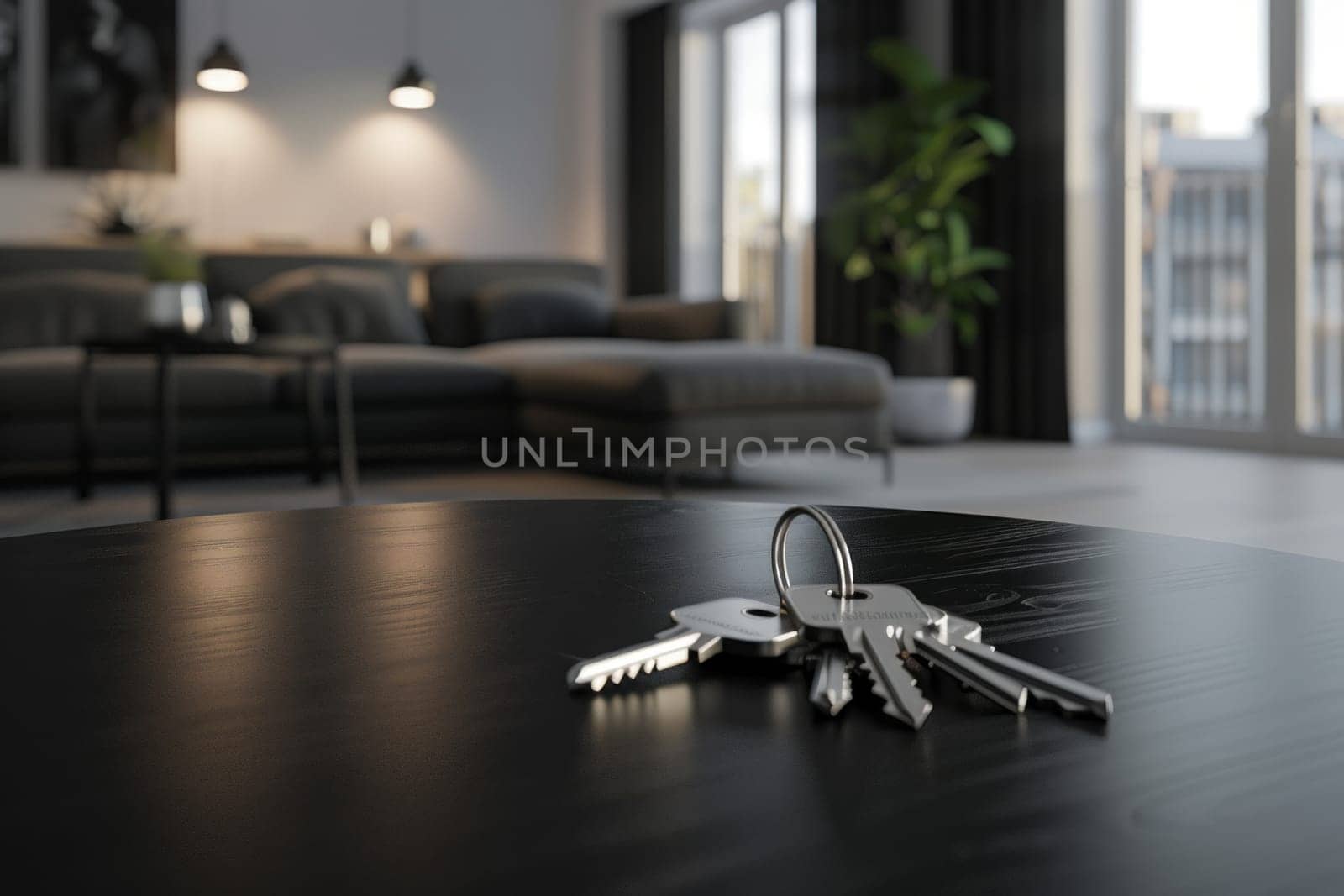 Keys on the table in new apartment or hotel room. Mortgage, investment, rent, real estate, property concept by papatonic