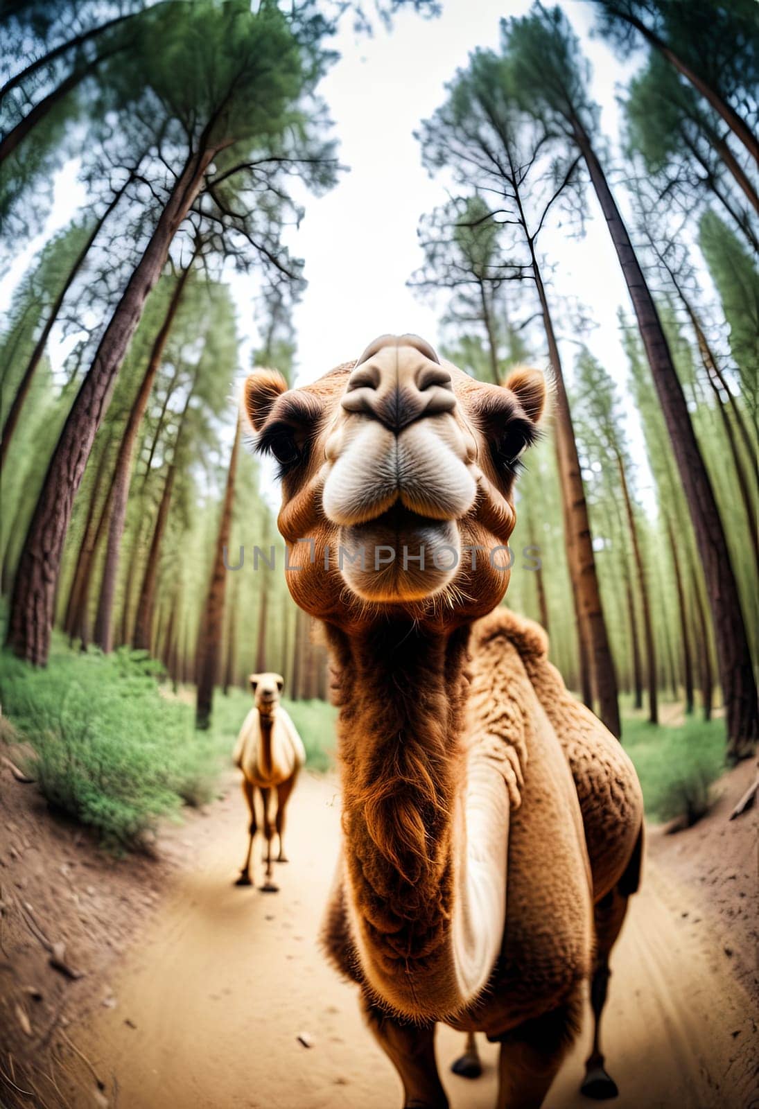 Close-up Animal in forest take selfie. interaction between wildlife and modern photography trends