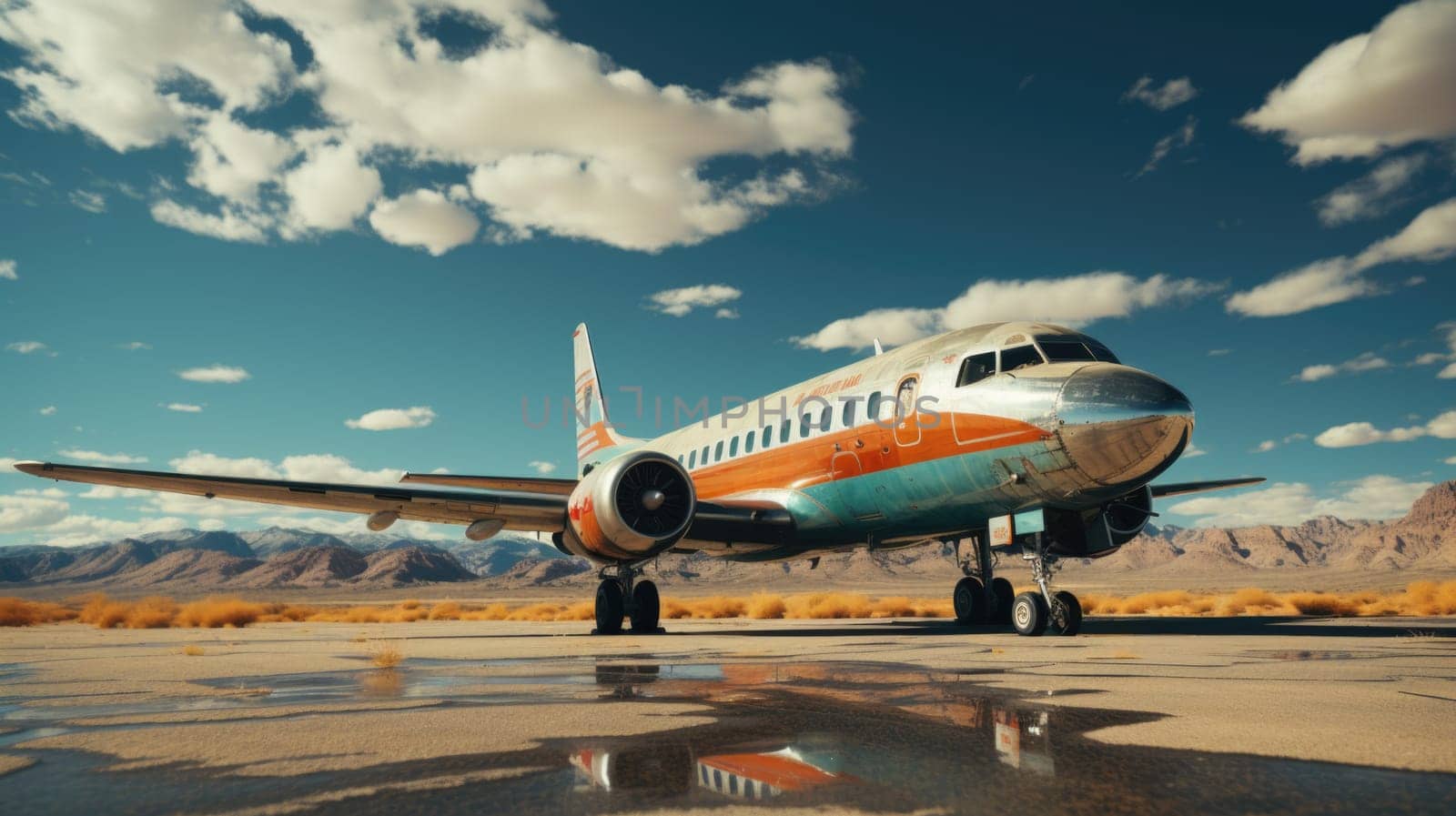 A large passenger airplane on an airport runway by Lobachad