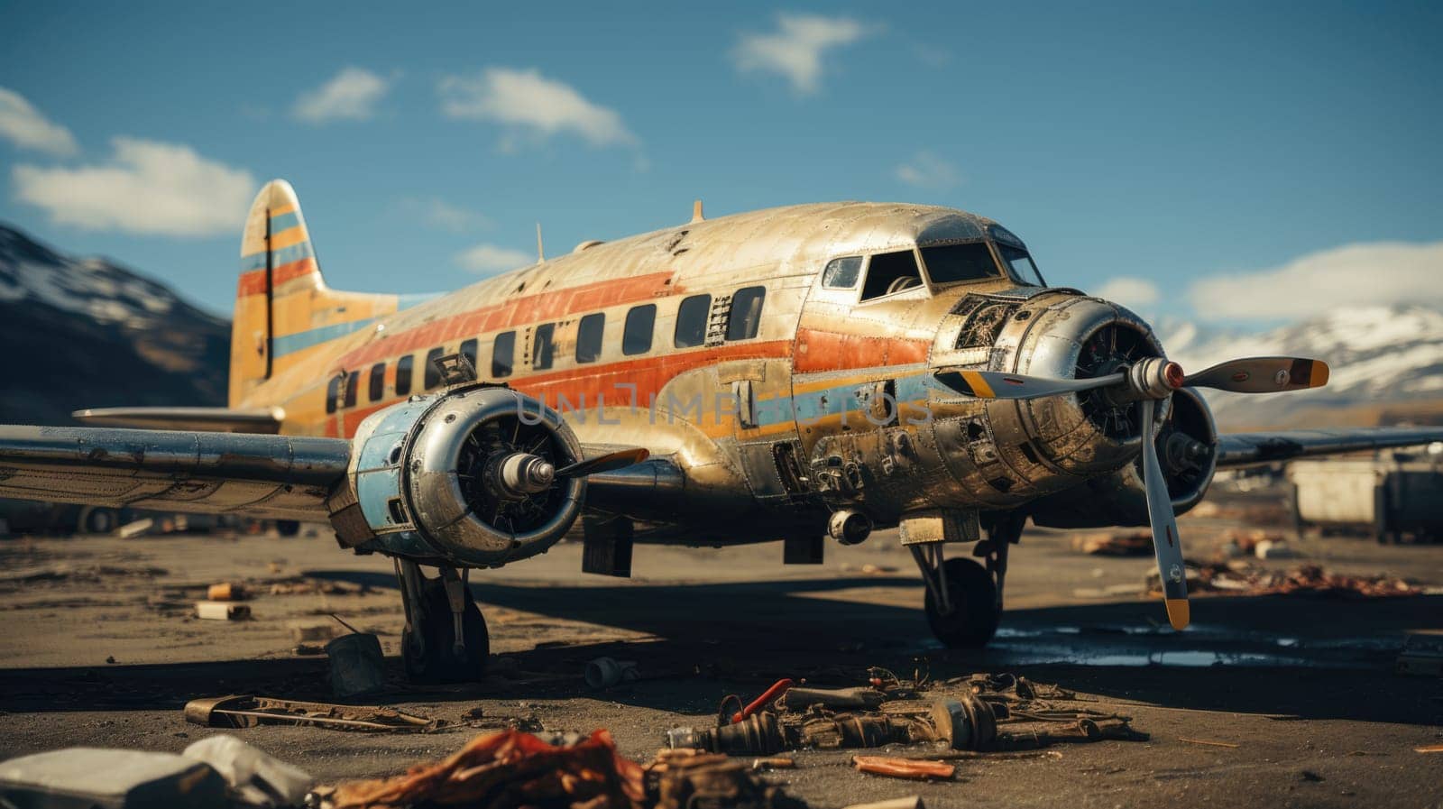 A large passenger airplane on an airport runway by Lobachad