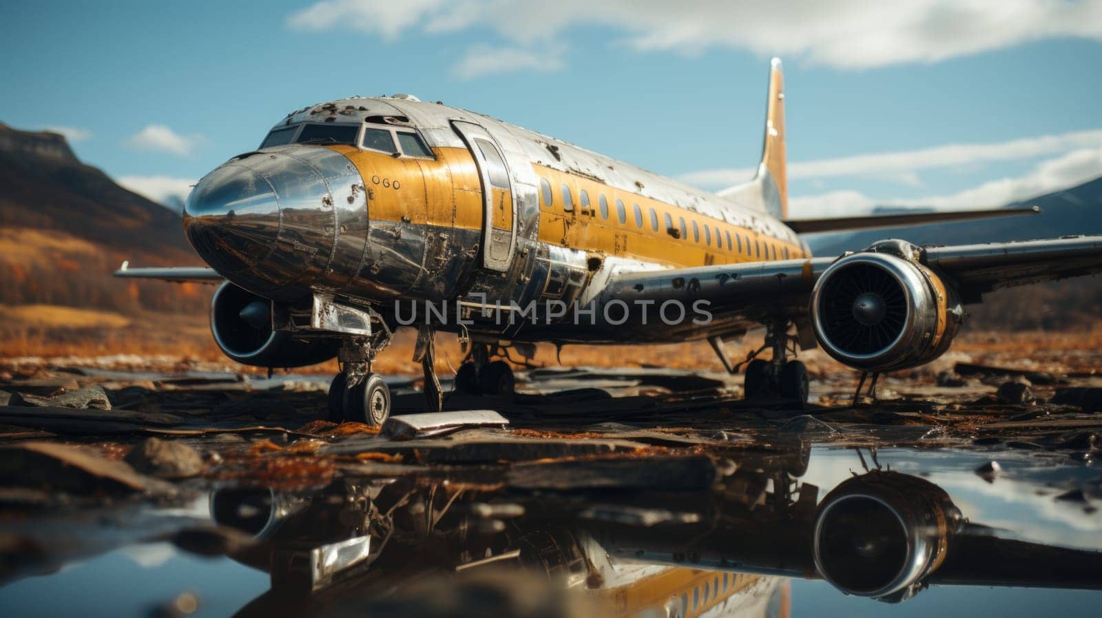 A large steel airplane on a desert runway by Lobachad