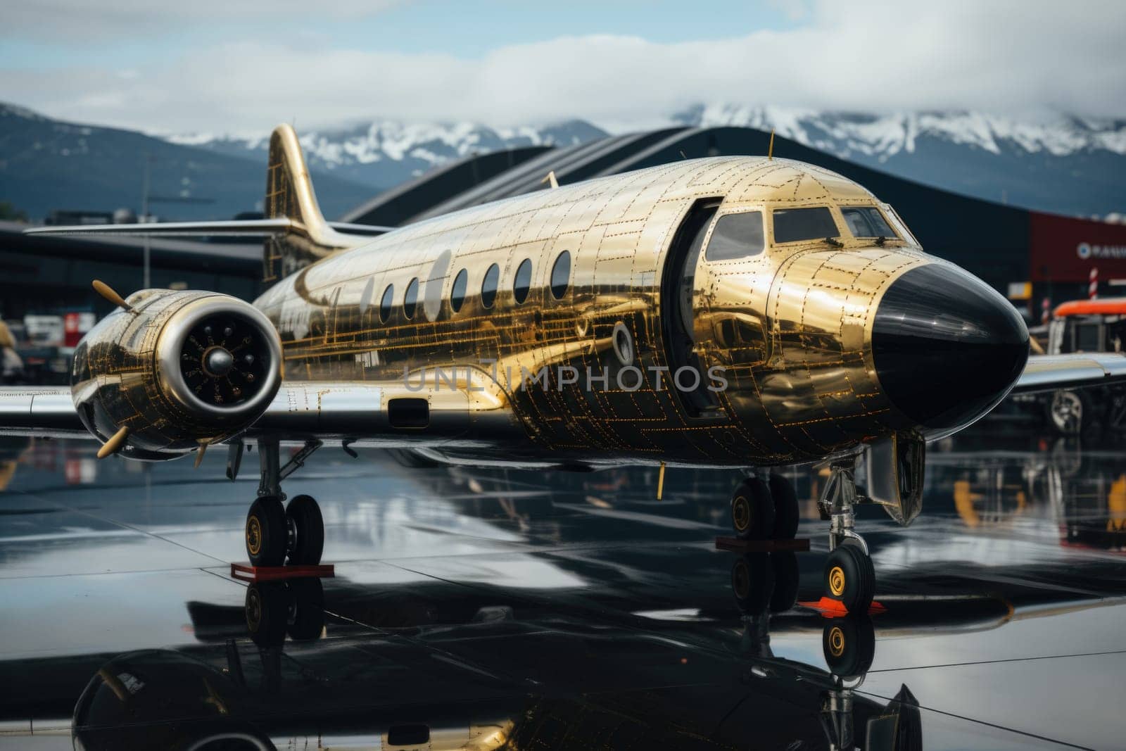 A large passenger airplane on an airport runway by Lobachad