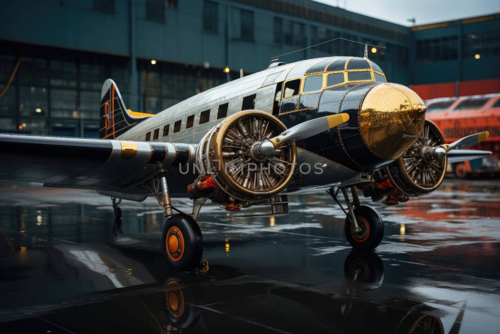 A large passenger airplane on an airport runway by Lobachad