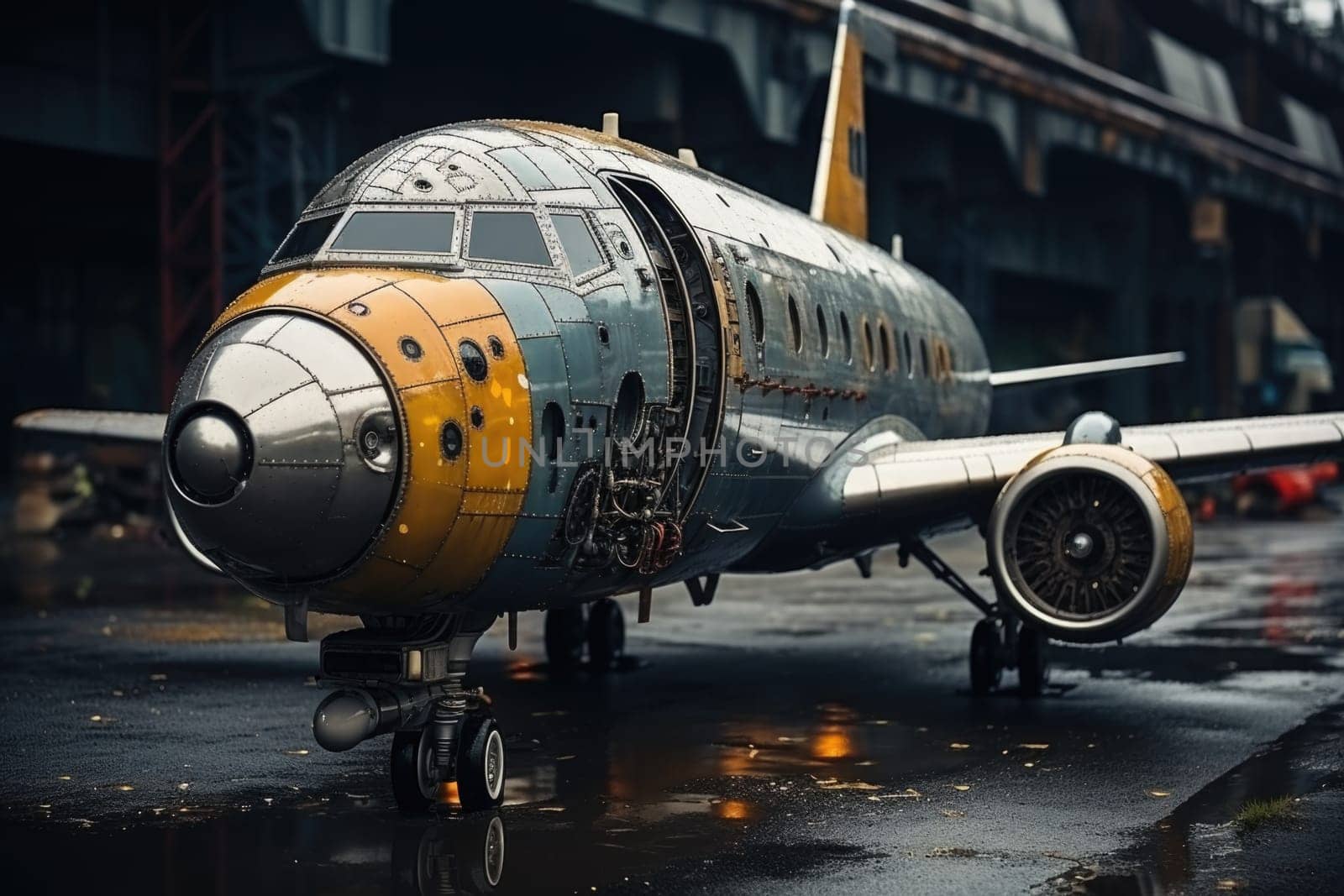 A large passenger airplane on an airport runway by Lobachad