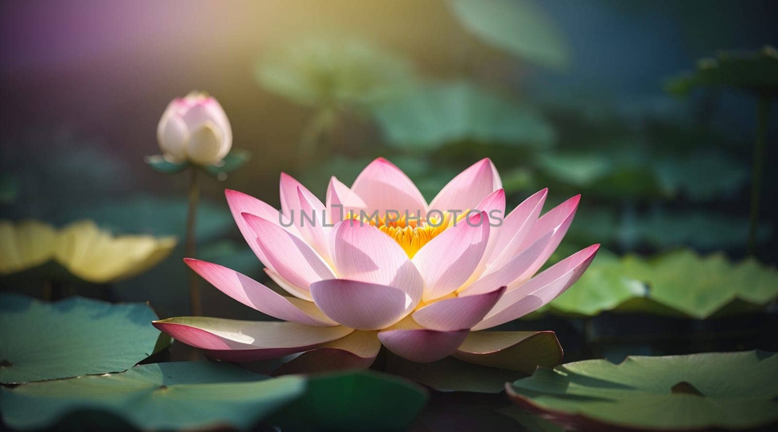 Beautiful pink waterlily or lotus flower in pond for your content creation