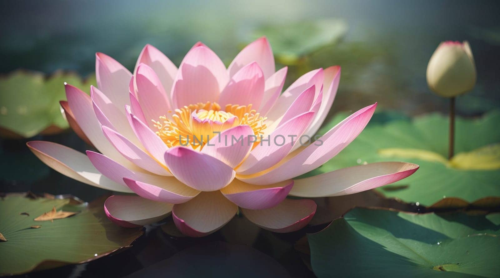 Beautiful pink waterlily or lotus flower in pond for your content creation