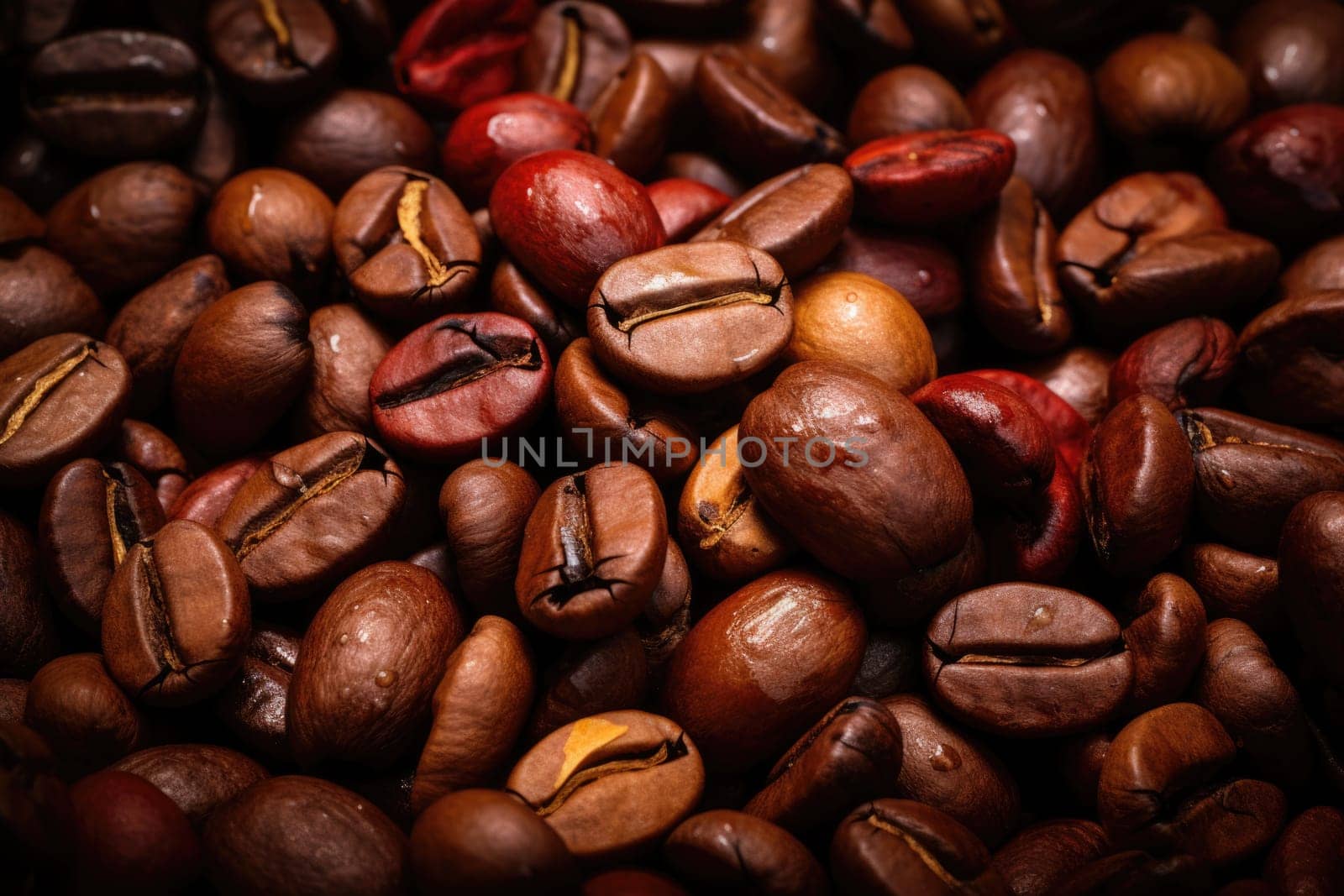 Close-up Roasted coffee beans. Colombian coffee by Lobachad
