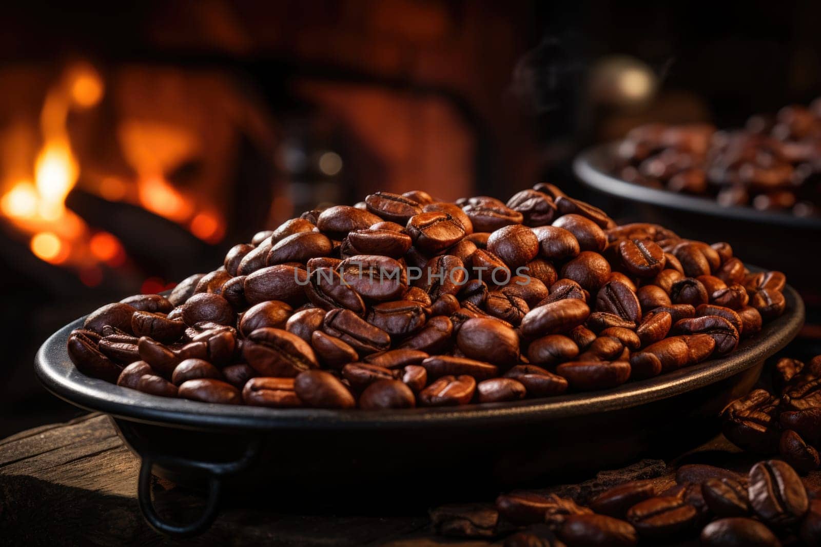 Roasted coffee beans close-up in dishes . Colombian coffee by Lobachad