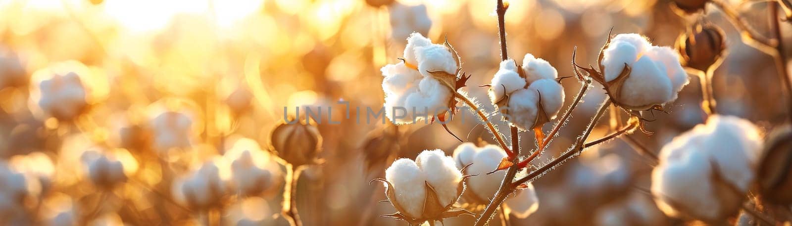 Cotton buds in the field. Farmland Generative AI by itchaznong