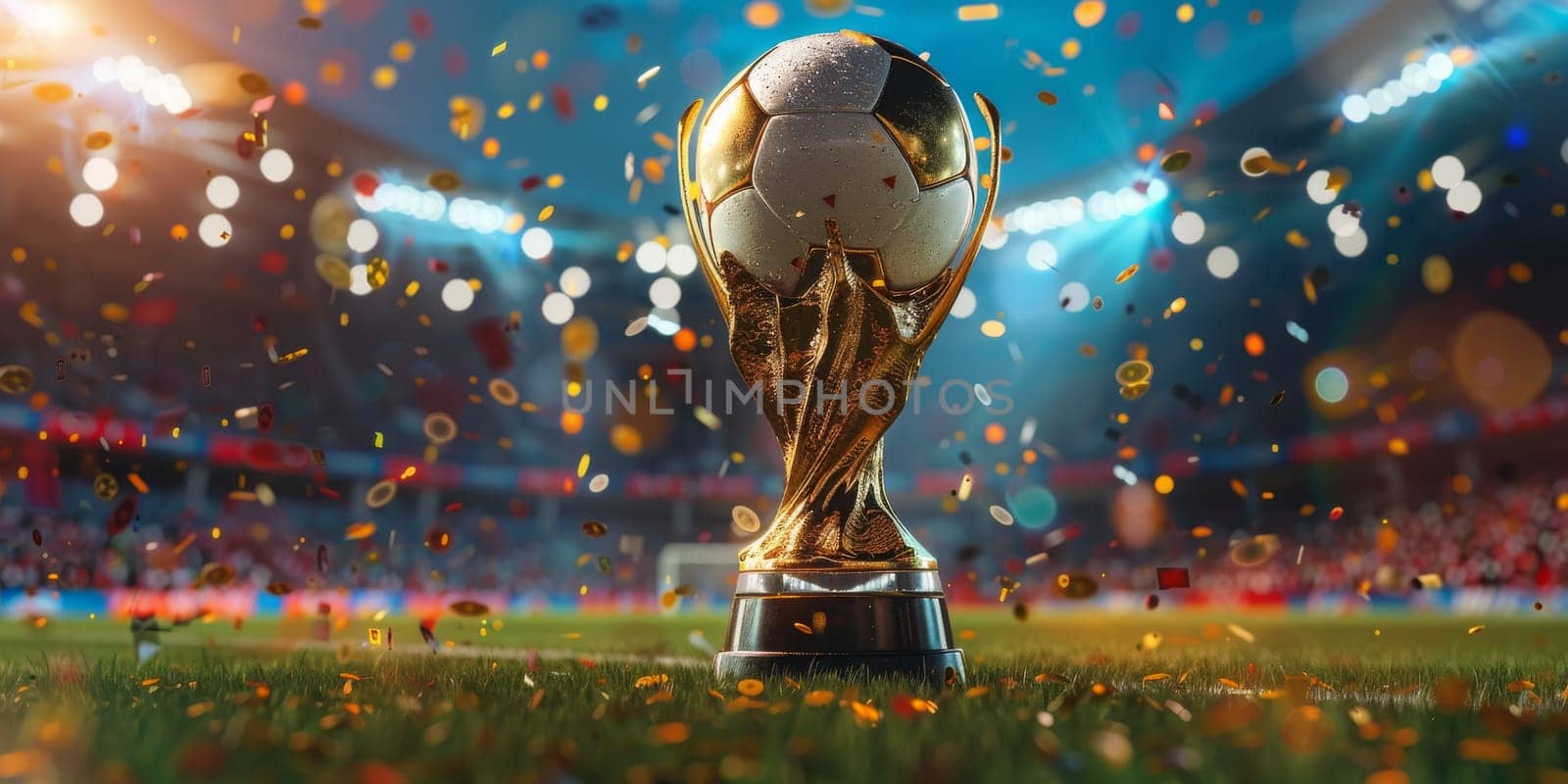 Football on world tournament for banner. champion tournament banner. Generative AI by itchaznong