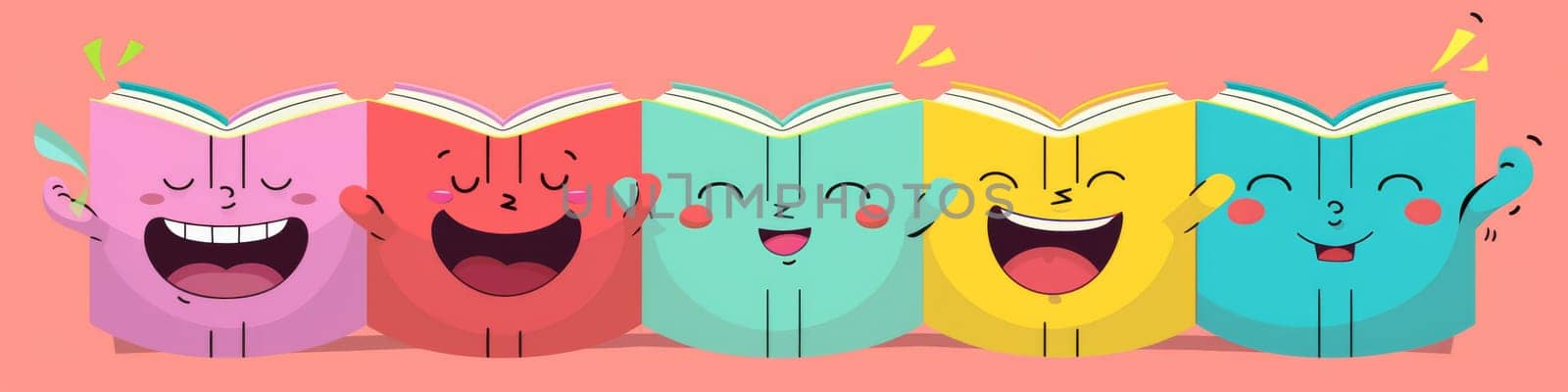 Row of colorful, smiling and laughing books as banner by Kadula
