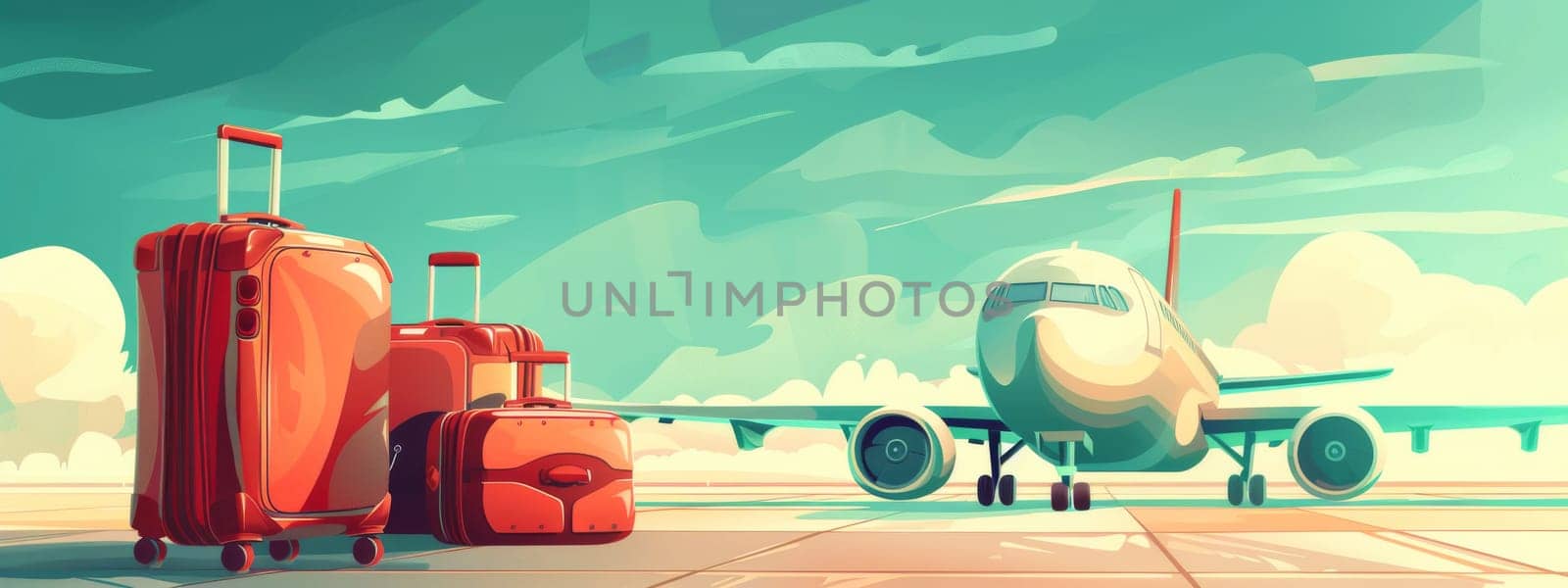 Luggage and an airplane, traveling concept