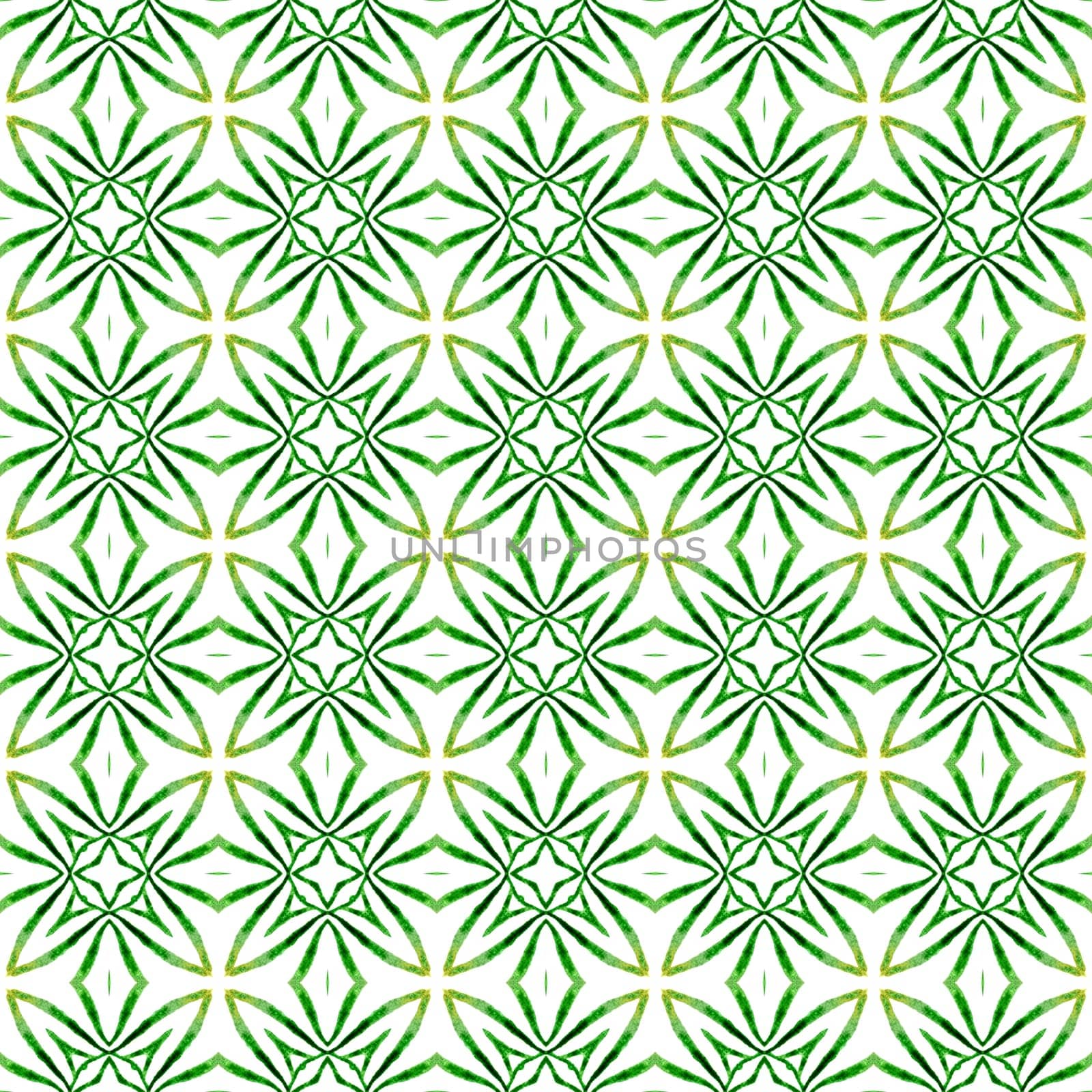 Textile ready fantastic print, swimwear fabric, wallpaper, wrapping. Green awesome boho chic summer design. Hand drawn green mosaic seamless border. Mosaic seamless pattern.