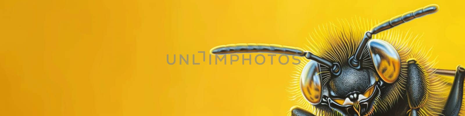 Super macro detail to a bee isolated on the bright yellow background by Kadula
