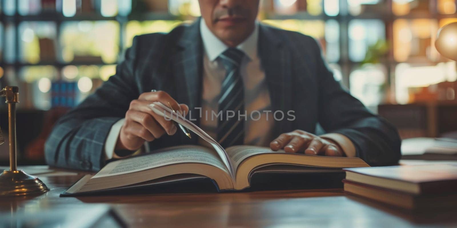 A lawyer in a suit is writing in a book by itchaznong